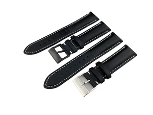 22mm Black Flat Genuine Leather Strap compatible with Breitling Watch models - Picture 1 of 9