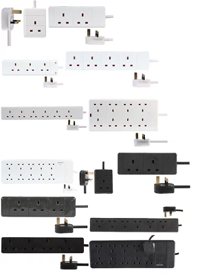 UK Extension Lead Cable Electric Mains Power 1 2 3 4 6 8 10 Gang Way Plug Socket - Image 1 of 4