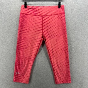 Under Armour Leggings Womens Large Pink Striped Cropped Pull On Performance - Picture 1 of 9