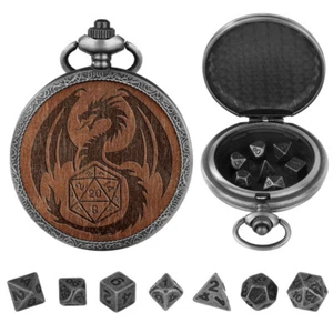 7pcs Metal Polyhedral Dices Gift Set Role Playing Table Games Dragon Pocket Case - Picture 1 of 10