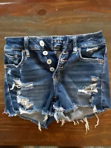 Pantalones Cortos American Eagle Para Mujer 2 Azul Denim Envejecido Tiro Alto Cintura 26 - Imagen 1 de 6