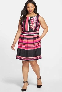 Gabby Skye Woman's Plus Size 16W Coral Multi Sleeveless Fit And Flare Dress NWT - Picture 1 of 3