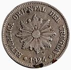 1924 Uruguay 2 Centesimos World Type Coin KM# 20 Lot B1-483 Sun Rays