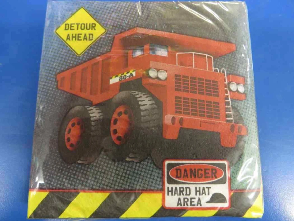 Construction Trucks Tractor Dump Boys Birthay Party Paper Beverage Napkins - Image 1 of 1