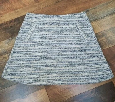 Minifalda Loft azul y crema tweed línea A talla pequeña Preppy Academia  Foto 1 de 4
