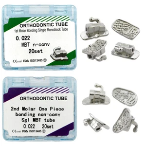 Kit de 20 tubos bucales de ortodoncia 0,022 MBT primer segundo molar monobloque adhesivo - Imagen 1 de 24