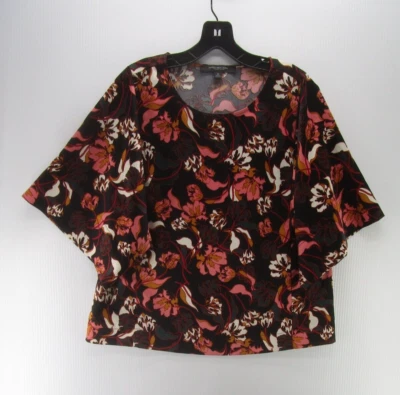 Andrew Marc New York Top Mujer XS Negro Rojo Pullover Blusa Kimono Colorido Foto 1 de 4