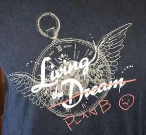 Living The Dream Plan B T-Shirt MEDIUM Black Clock Wings Shirt Woot - Picture 1 of 6