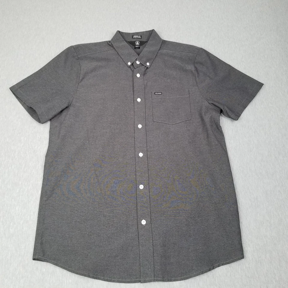 Volcom Shirt Men's Medium Gray Modern Fit Button Up Skate Beach Dinner Vacation - Image 1 of 4