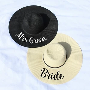 Personalised Bride Hat Destination Wedding Honeymoon Mrs Beach Hat Married Name - Picture 1 of 23