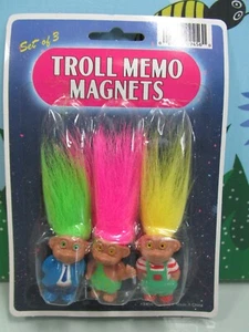 THREE GOOD LUCK BABY TROLL MAGNETS  - 2" Soma Troll Dolls - NEW ON CARD - Picture 1 of 7