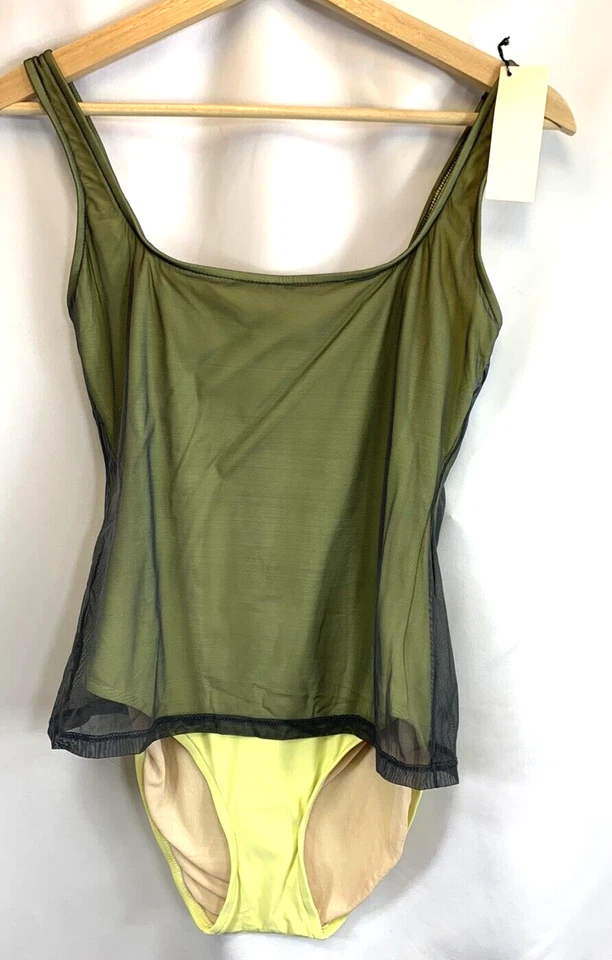 Traje de baño de colección Y2K Calvin Klein 1 pieza para mujer 12 amarillo gris superposición transparente nuevo en stock Foto 1 de 4