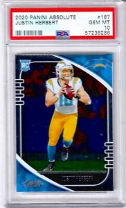 2020 Panini Absolute Justin Herbert Rookie RC PSA 10 #167 Chargers - Picture 1 of 2