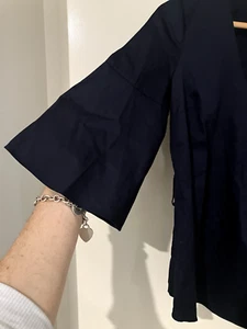 forever new WOMEN navy fluted sleeve wrap blouse nwt 69.99 PARTY COTTON TIE SIDE - Bild 1 von 7