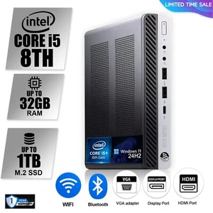 HP Mini Desktop Computer PC i5 8TH, up to 32GB RAM, 1TB SSD,  Windows 11, WiFi - Picture 1 of 6