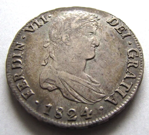 Bolivia KM84 Ferdinand VII 8 Reales 1824 PTS PJ, lightly toned VF Cover