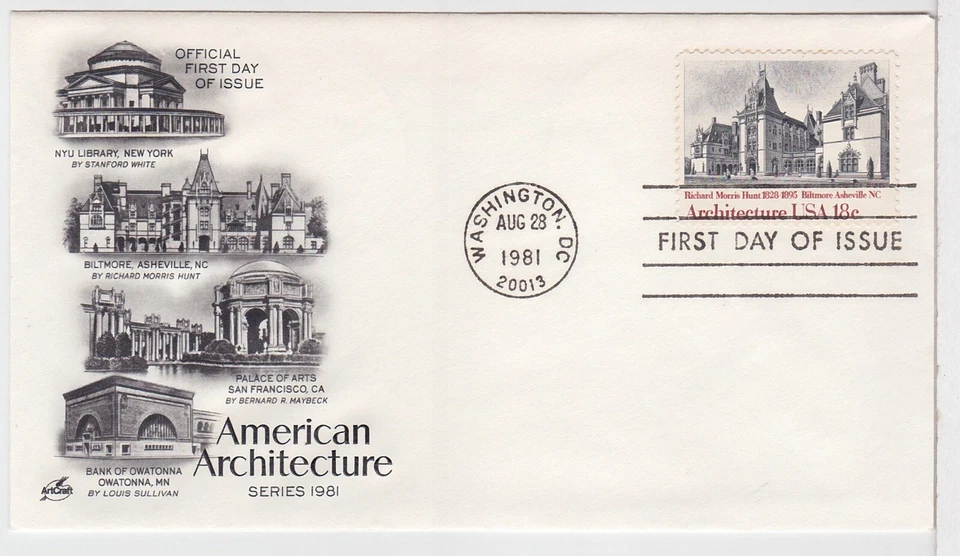 TurtlesTradingPost- American Architecture-  Hunt  - 1981- FDC #1929- Artcraft - Image 1 of 1