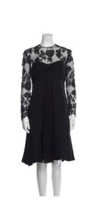 Adele Simpson Women's Dress Large Black Lace 1980s Vintage Rose - Picture 1 of 3