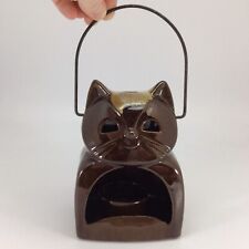 Inarco Kitty Cat Tea Light Candle Holder Brown Drip Glaze Handle Japan Vintage