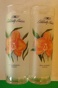 CELEBRITY CRUISES RECIPE HIGHBALL FROSTED ORCHID GLASSES  PHALAENOPSIS HENNESSY - Picture 1 of 6