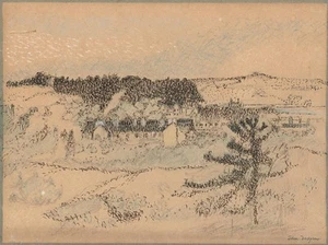 JOHN DODGSON Pen & Ink Drawing BUILDINGS IN LANDSCAPE c1950 - Picture 1 of 11