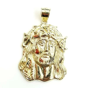 10k yellow gold jesus face head pendant charm fine religious gift jewelry 8.2g - Picture 1 of 12