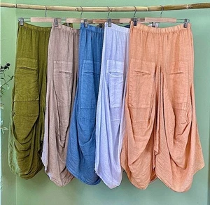 Made In Italy Boho Linen Maxi Skirt SKY BLUE ONE SIZE - Picture 1 of 7