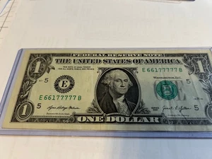 Billete Trinary $1 2021 con 5-7s seguidos-E 66177777 B-Fancy-Único-Coleccionable - Imagen 1 de 2