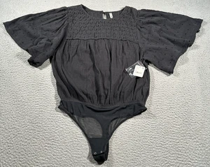 Free People Perfect Catch Bodysuit Women Small Black Balloon Sleeve BOHO NWT - Foto 1 di 11