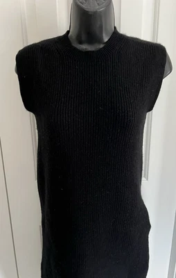 Vestido Suéter Túnica Helmut Lang Negro Acanalado Tejido Sin Mangas XS Cachemira/Lana Foto 1 de 4