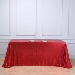 90x156" Red SEQUIN RECTANGLE TABLECLOTH Wedding Party Catering Linens - Picture 1 of 8