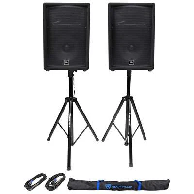 (2) JBL Pro JRX212 12" 2000w Passive 8 Ohm PA/DJ Speakers+Stands+Cables JRX 212 - Image 1 of 4