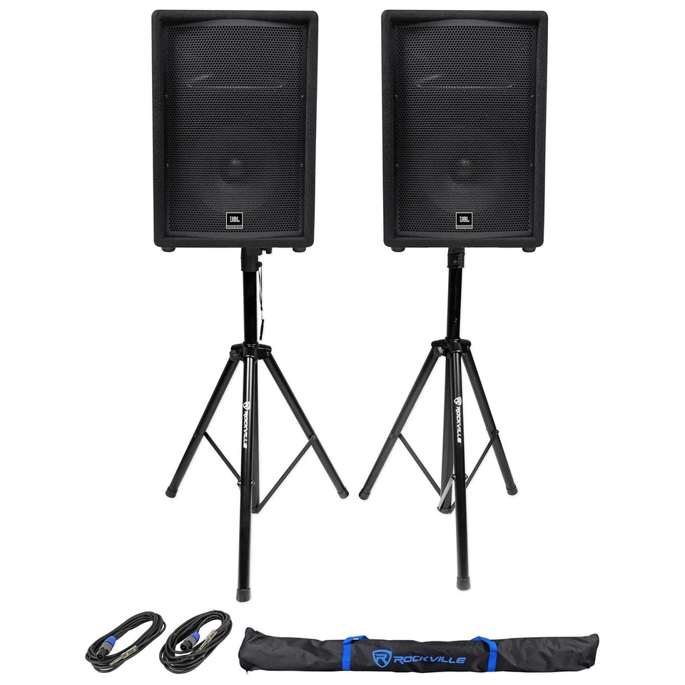 (2) JBL Pro JRX212 12" 2000w Passive 8 Ohm PA/DJ Speakers+Stands+Cables JRX 212 - Image 1 of 4