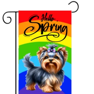 Primavera Jardín Bandera Yorkshire Terrier Fondo Arco Iris Yorkie Perro Amante Decoración - Imagen 1 de 4