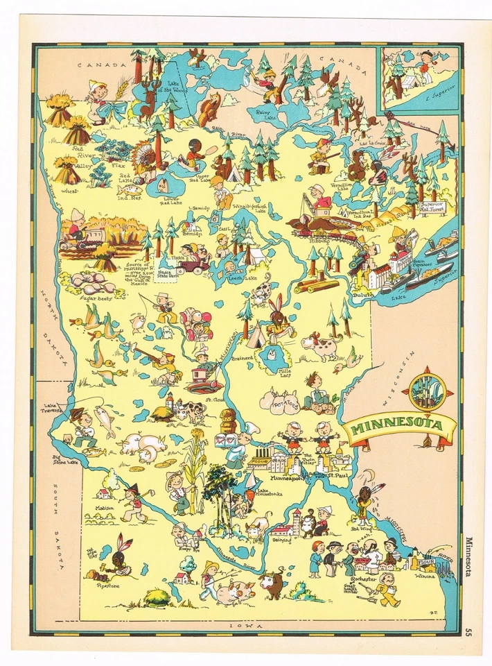GEOGRAFÍA GAY ORIGINAL RUTH TAYLOR PICTÓRICO 1935 MINNESOTA MINNEAPOLIS MAPA A+ Foto 1 de 1
