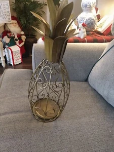 Pineapple Sculpture Gold Metal Wire wood base app 15" home decoration - Picture 1 of 3