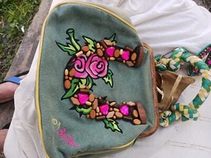 Rare Vintage Betsey Johnson BETSEYVILLE Purse Black w/Floral Embroidery - Picture 1 of 4