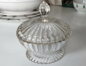 Footed Candy Dish Glass MCM Libbey Lid Clear - Picture 1 of 3