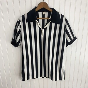 Camisa árbitro vintage negra blanca a rayas años 70 cuello cuarto cremallera - Imagen 1 de 9