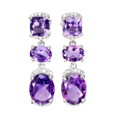 925 Argento Sterling Earirngs Ovale Ametista 10x8mm Naturale Gemma Gioielli - Immagine 1 di 4