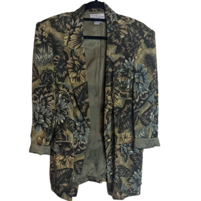Vintage Bloomigdales 100% Silk Plant Print Blazer Size: 12  - Image 1 of 4