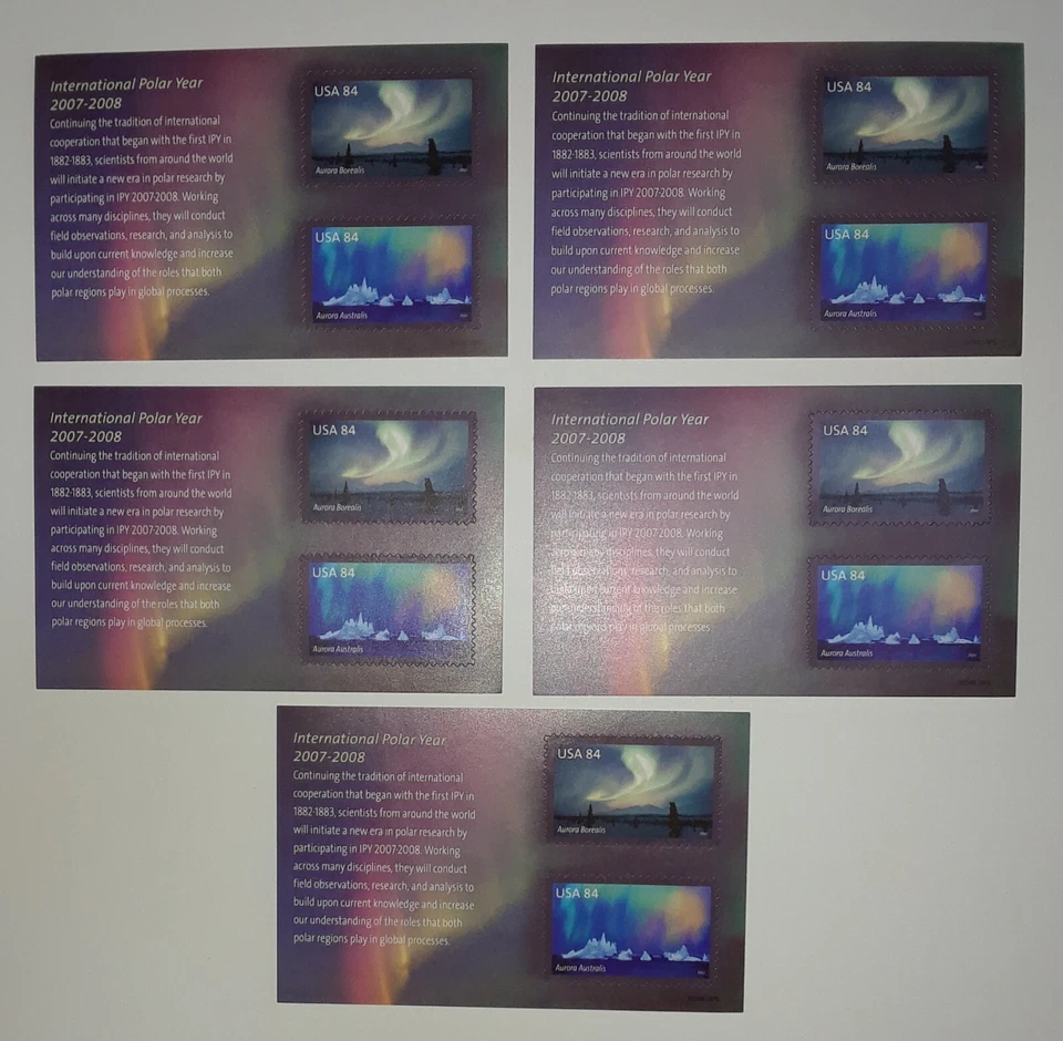 Five panes of INTERNATIONAL POLAR YEAR 2007-2008 84¢ US Stamps. USA Scott # 4123 - Image 1 of 4