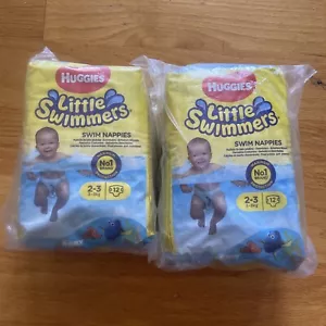 2- 12pk Huggies Little Swimmers Disposable Diapers Sz 2-3 (7-18lbs) + 2 BBalls - Picture 1 of 2