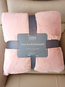 COZZEE HOME set of 2 cushions Faux Fur Velvetsoft Dusky pink Living room Bedroom