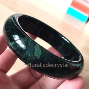 60-67mm Certified Green Black Natural Burma A Jadeite Jade Bangle Bracelet - Picture 1 of 15