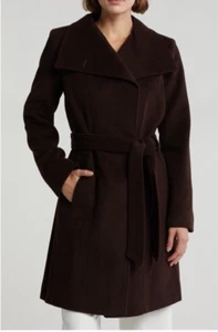 NWT Michael Kors Asymmetric Belted Wool Blend Coat $250 Chocolate Size: S - Picture 1 of 10