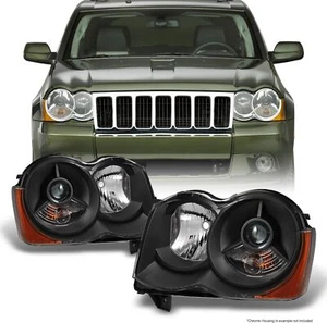 For 2008-2010 Jeep Grand Cherokee Halogen Black Headlights Headlamps Left+Right - Picture 1 of 7