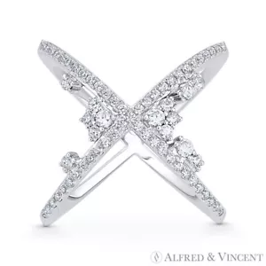 Grupo de cristal Criss-Cross CZ plata esterlina 0,925 con anillo X de rodio para mano derecha - Imagen 1 de 1