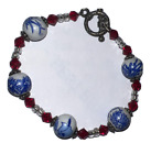 Blue White Ceramic & Red Gem Beaded Toggle Closure Bracelet 8-inch Long