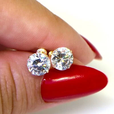 Pendientes de oro amarillo macizo de 14K con circonita cúbica de 7 mm creados en laboratorio con tornillo trasero Foto 1 de 4